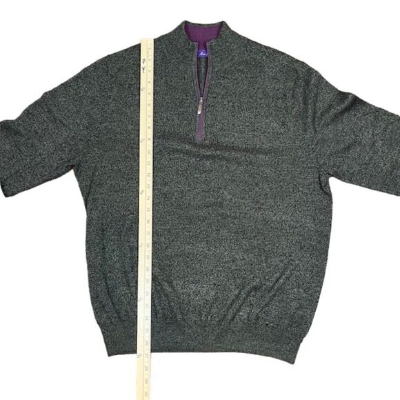 Alan Flusser 1/4 Zip Sweater Charcoal blend with Purple Zip and Collar Large - Picture 3 of 7